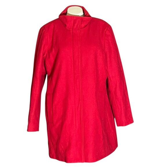 Lands End Woman’s Red Wool Zip Front Coat High Collar Sz 16P - Picture 3 of 8